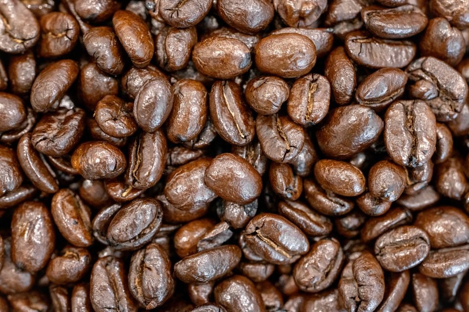 Roasted coffee beans filling the frame