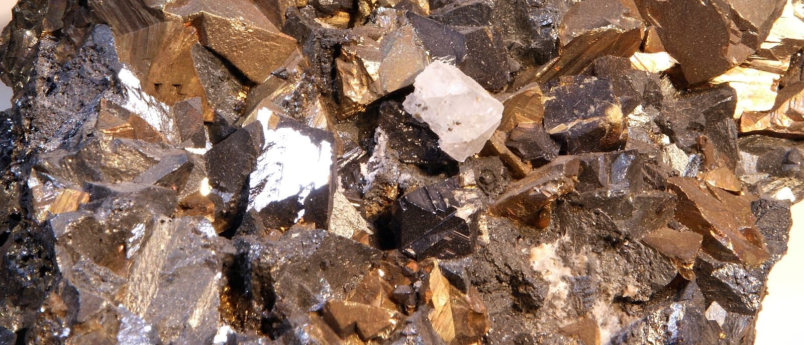 Chalcopyrite crystals, a copper ore, in close-up